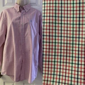 Men’s Southern Tide Red Green Plaid Checkered Button Down Size Large Long Sleeve
